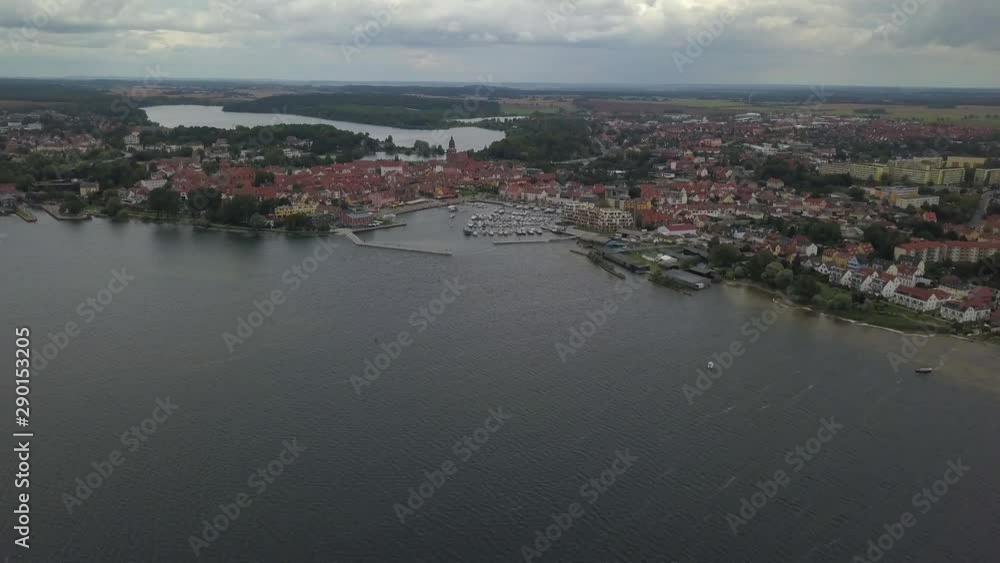 Timelapse: Aerial view on the town of Waren at Lake Mueritz in the Mecklenburg Lake District, Germany Timelapse: Aerial view on the town of Waren at Lake Mueritz in the Mecklenburg Lake District, Germany