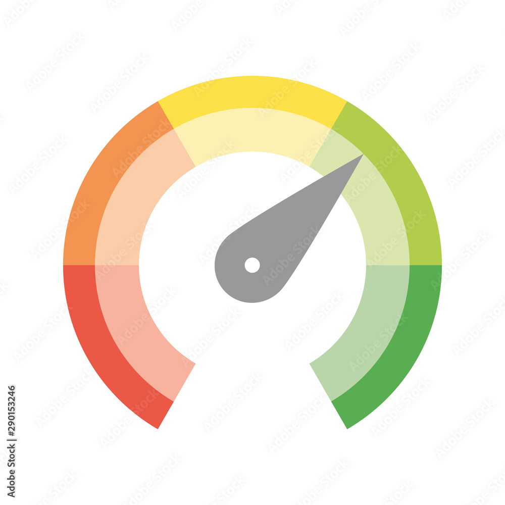 Radial gauge scale from red to green with arrow hand pointer