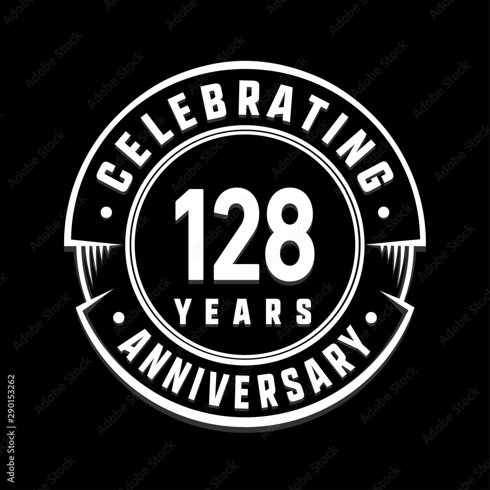 Celebrating 128th years anniversary logo design. One hundred and twenty-eight years logotype. Vector and illustration.