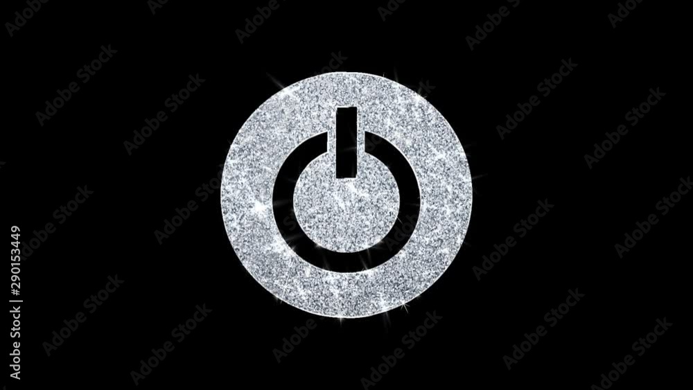 Computer Power Start Button Icon Sparkling Shining White Blinking Particles Diamond Glitter Loop