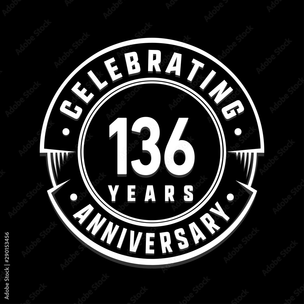 Celebrating 136th years anniversary logo design. One hundred and thirty-six years logotype. Vector and illustration.