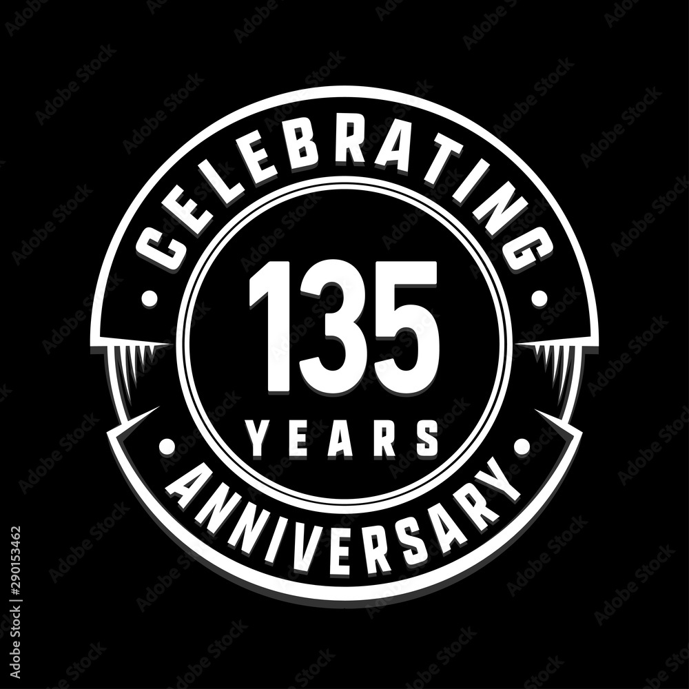 Celebrating 135th years anniversary logo design. One hundred and thirty-five years logotype. Vector and illustration.
