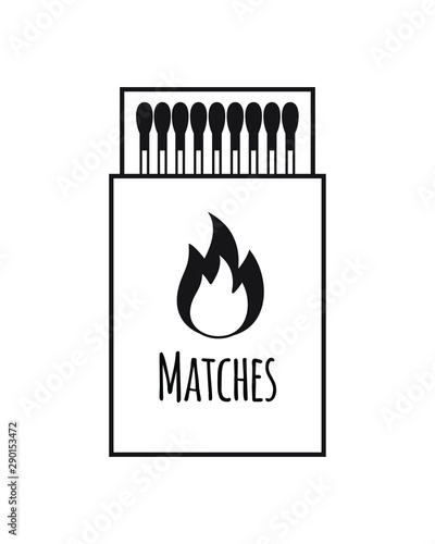 Vector flat black outline match box isolated on white background
