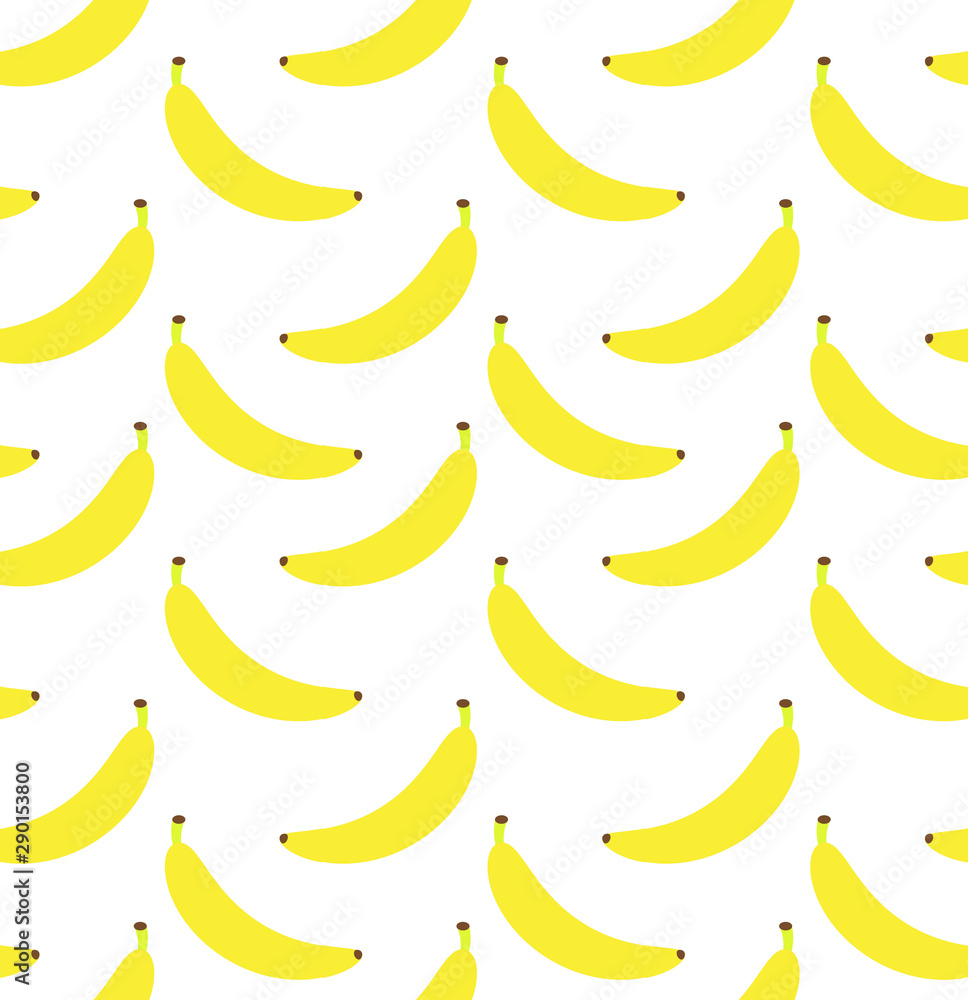 Vector seamless pattern of flat cartoon yellow banana isolated on white background