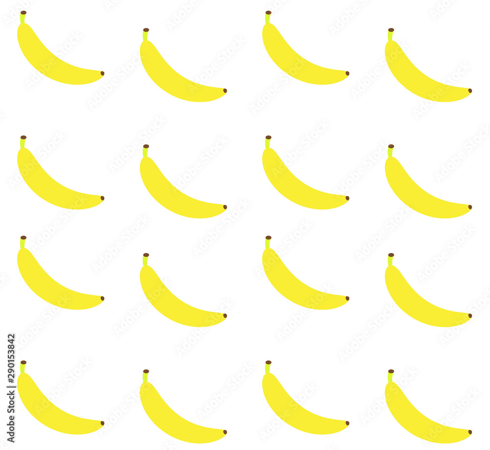 Vector seamless pattern of flat cartoon banana isolated on white background