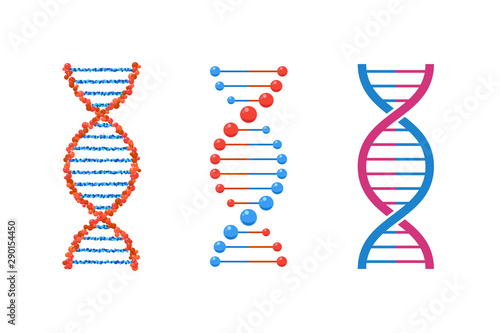 DNA spiral collection isolated. Vector deoxyribonucleic acid set. Modern simple microbiological genetic elements on white background