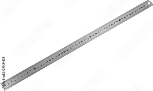 Single metal straightedge with digits and scale isolated on white background. Clipping path - image photo