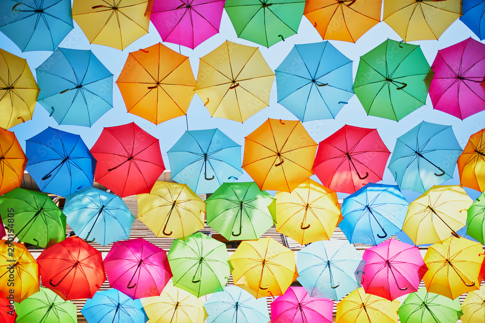 street decoration of many colorful umbrellas