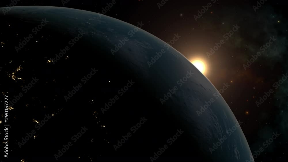 Sunrise over the earth against a nebula background. Sunrise over the earth against a nebula background.