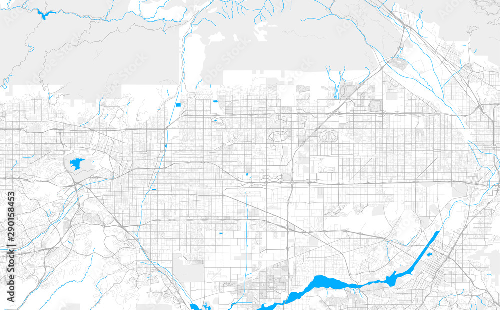 Rich detailed vector map of Rancho Cucamonga, California, USA