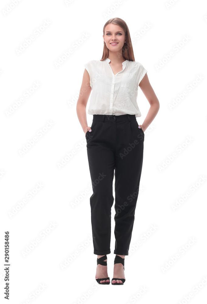 in full growth. portrait of a serious young business woman in full growth. portrait of a serious young business woman