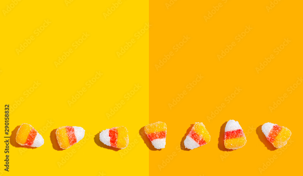 Halloween candy corn - overhead view flat lay Halloween candy corn - overhead view flat lay