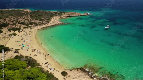 Wallpaper Mural Aerial drone video of paradise round turquoise sandy beach of Pori in famous island of Koufonissi, Small Cyclades, Greece Torontodigital.ca