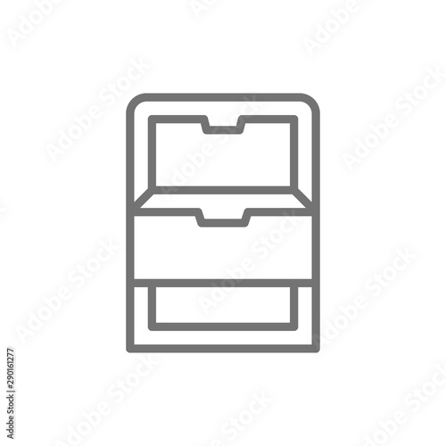 Vector freezer with drawers, fridge line icon.