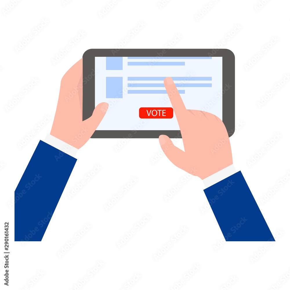 Hand vote tablet icon. Flat illustration of hand vote tablet vector icon for web design Hand vote tablet icon. Flat illustration of hand vote tablet vector icon for web design