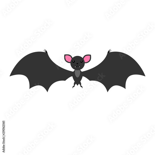 vector cute cartoon flying black dark gray smiling bat with face