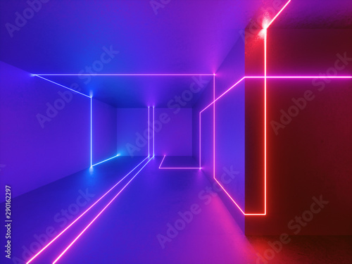 3d render  abstract geometric neon background  glowing lines