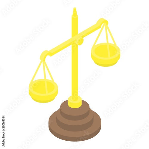 Golden scales icon. Isometric of golden scales vector icon for web design isolated on white background