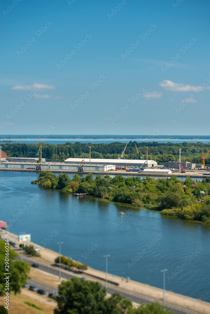 Szczecin – Panorama view with Odra river. Szczecin historical city with architectural layout similar to Paris
