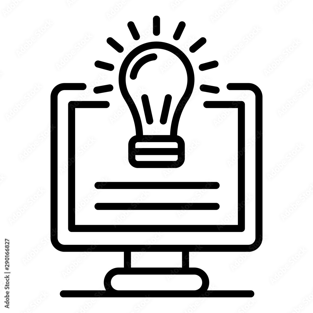 Light bulb on screen icon. Outline light bulb on screen vector icon for web design isolated on white background Light bulb on screen icon. Outline light bulb on screen vector icon for web design isolated on white background