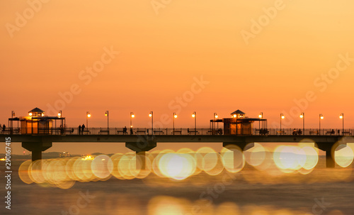 Baltic sea at beautiful sunset in Miedzyzdroje beach. Polish baltic coast. Famous city among the tourist.