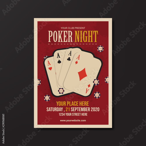 poker night flyer template, retro flat design vector