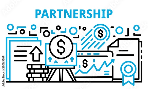 Finance partnership banner. Outline illustration of finance partnership vector banner for web design
