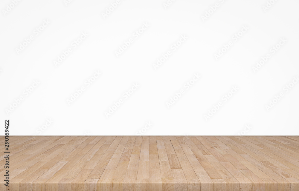 Empty top wooden table on white background, Empty ready for your product display or montage, 3D rendering Empty top wooden table on white background, Empty ready for your product display or montage, 3D rendering