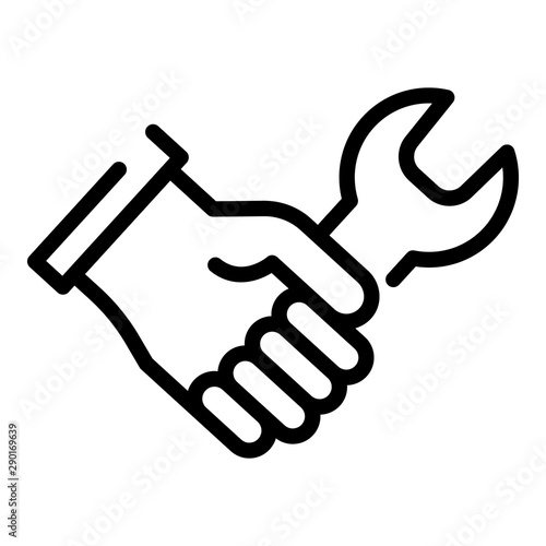 Wrench in hand icon. Outline wrench in hand vector icon for web design isolated on white background