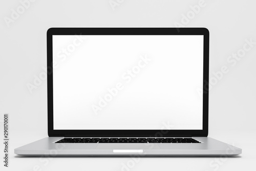 Laptop with blank screen isolated on white background. 3d rendering