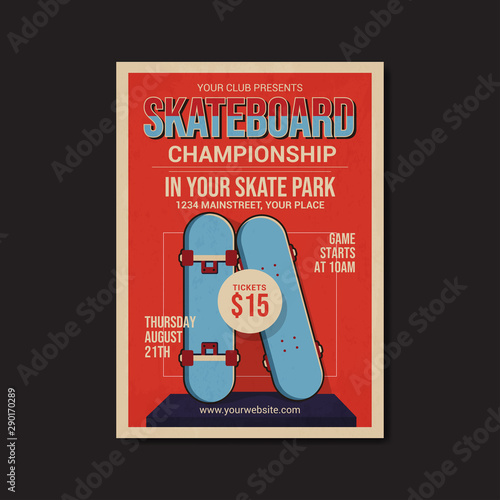 skateboard championship flyer template , retro design vector
