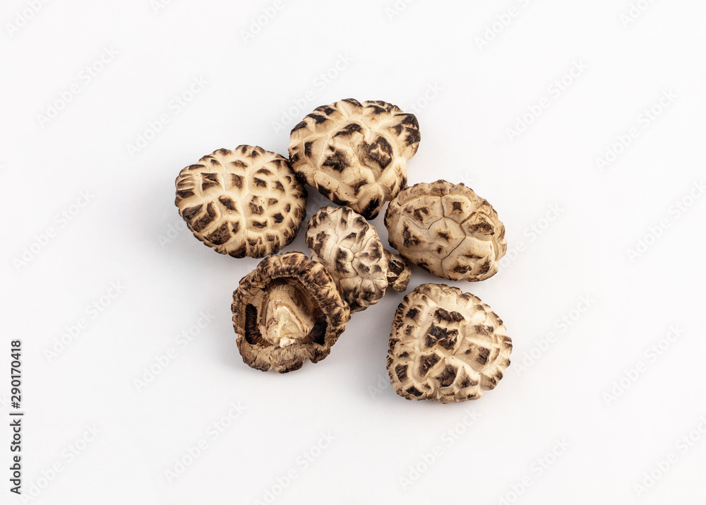 a group of dried shiitake mushroom on white background a group of dried shiitake mushroom on white background