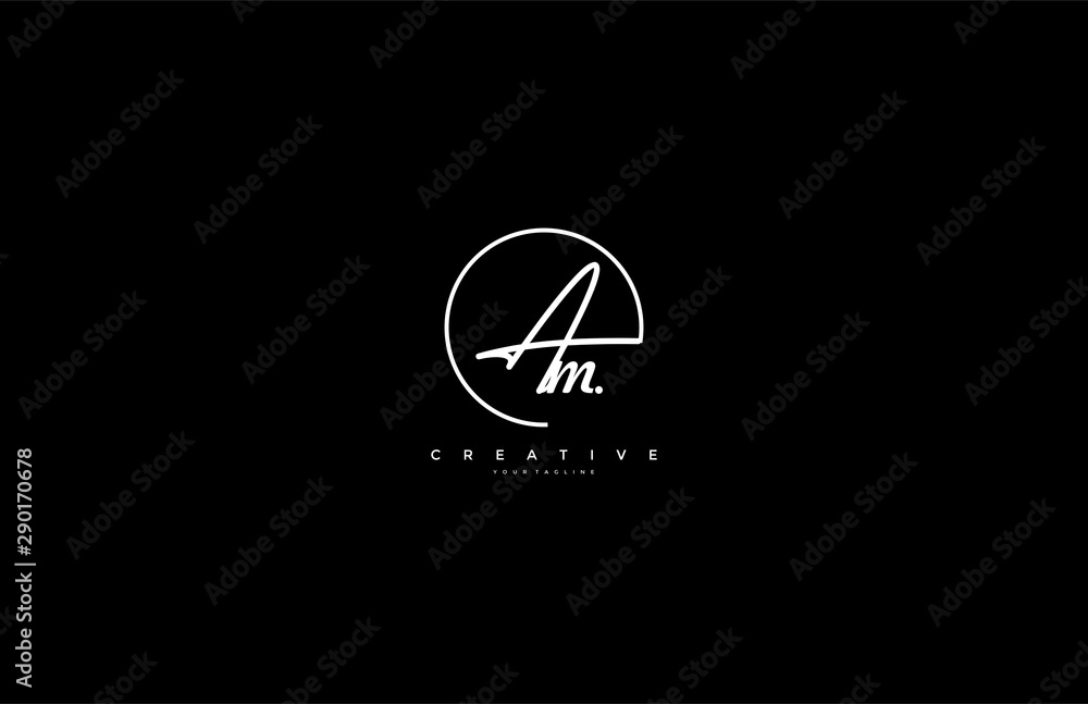 Am letter calligraphic Minimal monogram emblem style vector logo Am letter calligraphic Minimal monogram emblem style vector logo