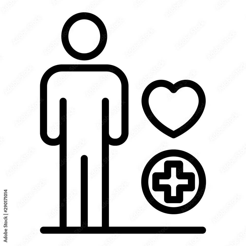 Person heart and cross icon. Outline person heart and cross vector icon for web design isolated on white background Person heart and cross icon. Outline person heart and cross vector icon for web design isolated on white background
