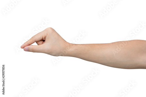Man hand holding isolated on white background with clipping path.