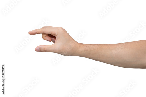 Man hand holding isolated on white background with clipping path.