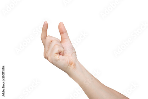 Man hand holding isolated on white background with clipping path.