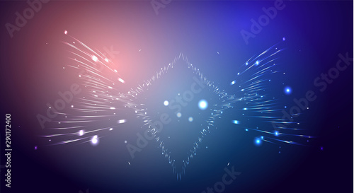 Abstract shiny lines wave, creative vector background with neon magical stars