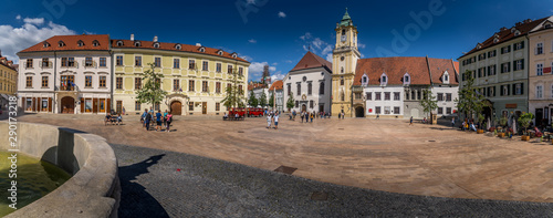 Bratislava main square on a sunny day with historic buildings