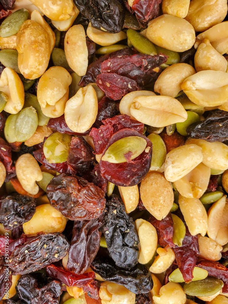 Mixed nuts. dried fruits and nuts top view background Mixed nuts. dried fruits and nuts top view background