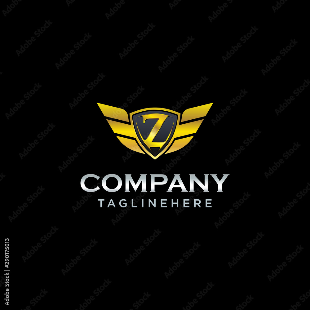 letter Z shield with wings gold color logo design concept template vector letter Z shield with wings gold color logo design concept template vector