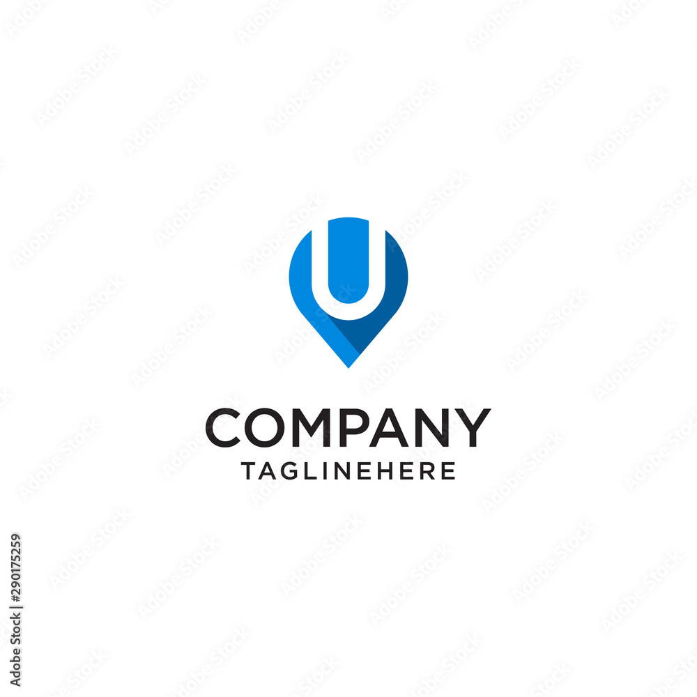 Letter U With Map Pointer logo design concept template Letter U With Map Pointer logo design concept template