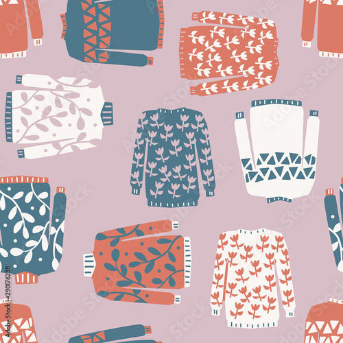 Pink floral sweater cute design seamless pattern illustration wallpaper background