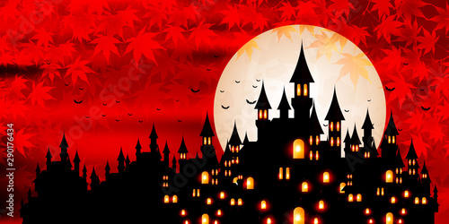 ハロウィン　秋　城　背景 