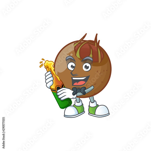 With beer medlar fruits cartoon character for design logo