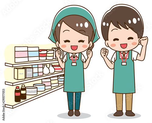 Illustration set of a clerk working in a supermarket