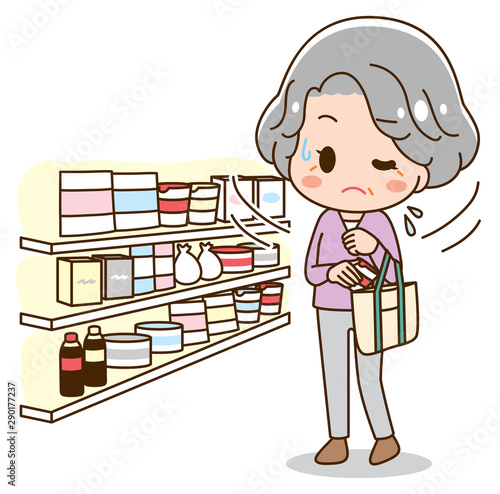 Illustration of senior lady who shoplifts