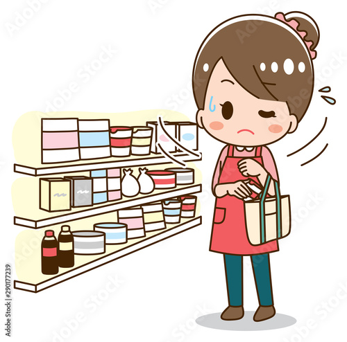Illustration of a young housewife who shoplifts