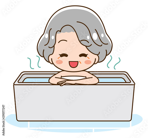 Grandmother is taking a bath