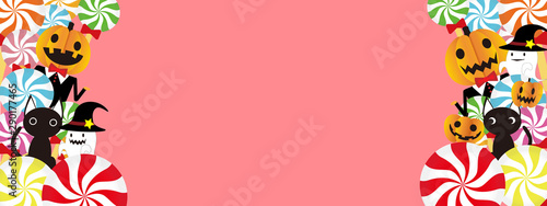 ハロウィンの背景（ゆかいなモンスターたちとペロペロキャンディ）